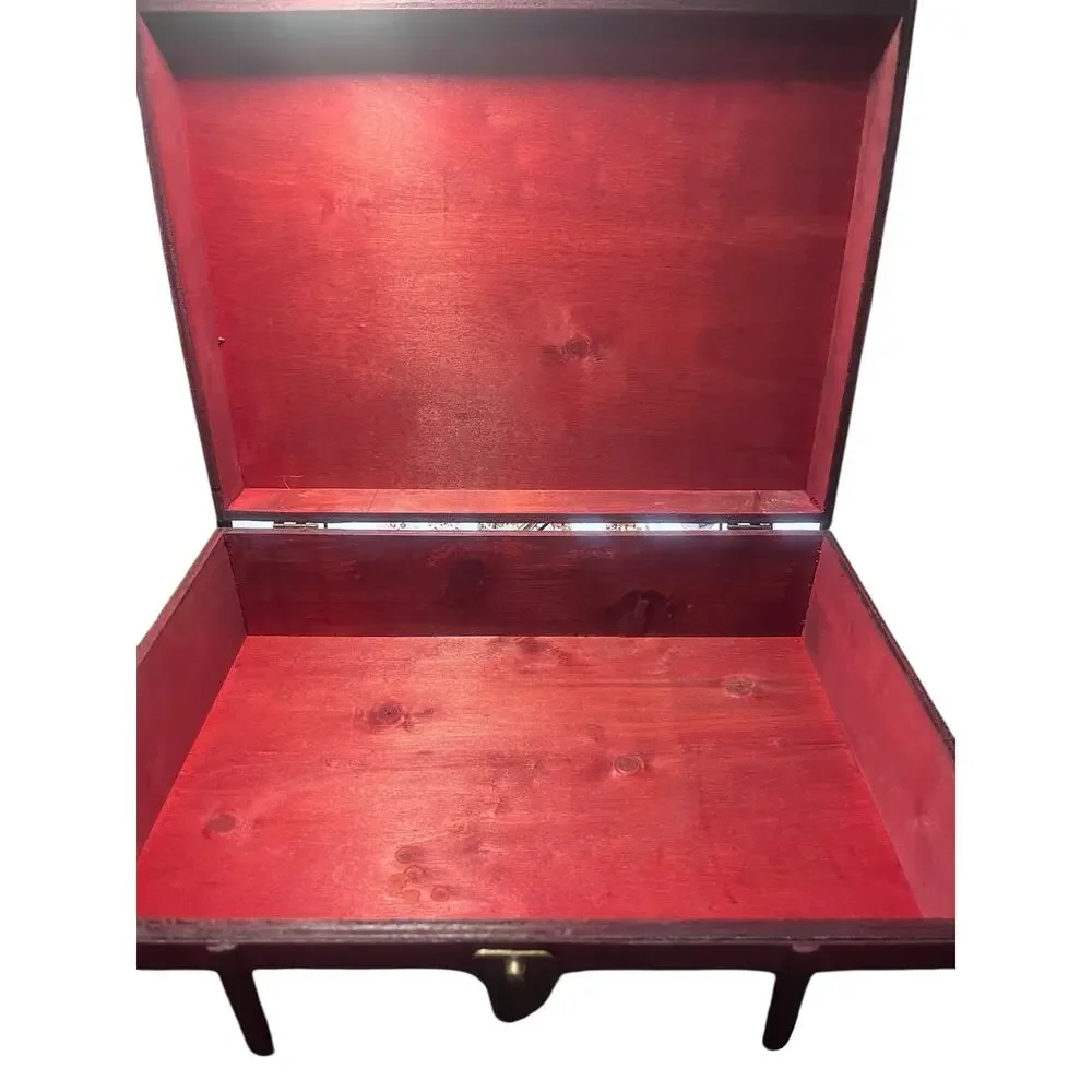 Vintage Wooden Storage Box with Lid & Lock Decorative Jewelry Keepsake